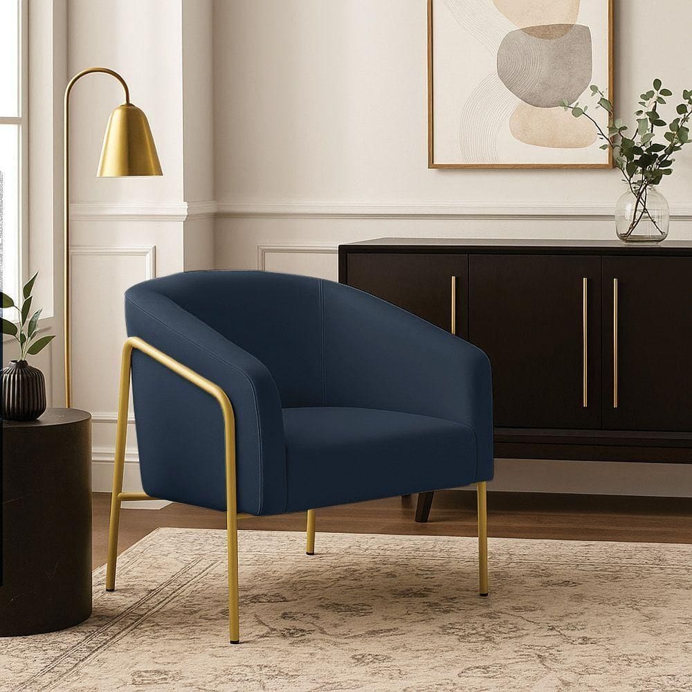 Poltrona Sala Industrial Alta Dourado Stella Suede D03 - D`rossi Cor Azul