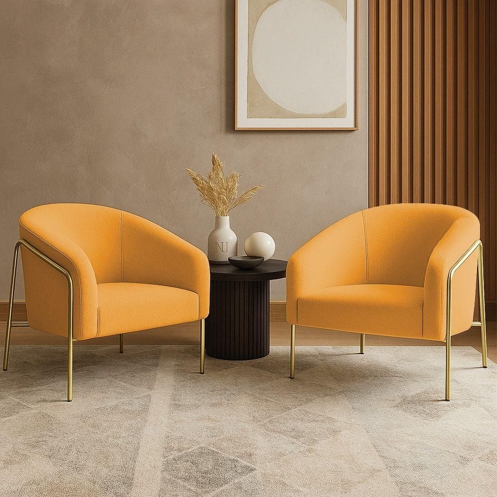 Poltrona Sala Industrial Alta Dourado Kit 2 Stella Bouclê D03 - D`rossi Cor Mostarda