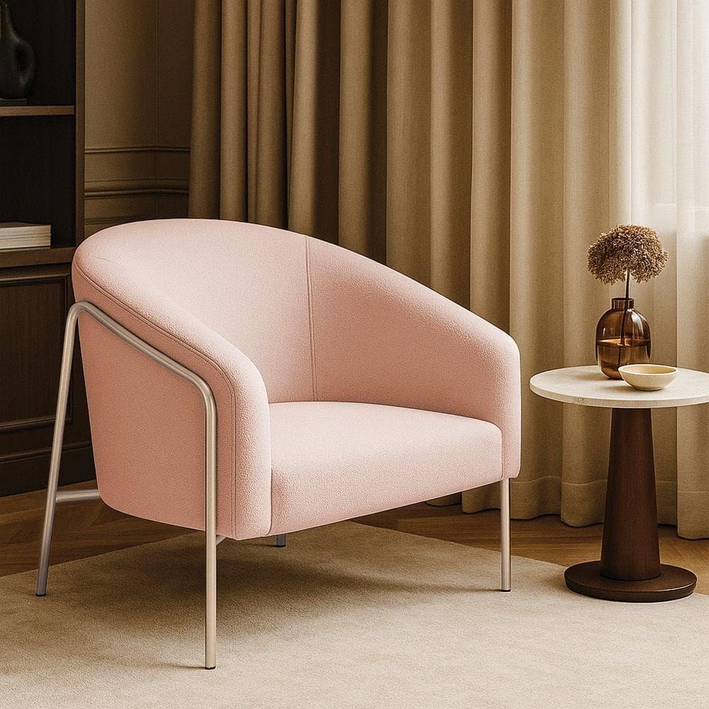 Poltrona Sala Industrial Alta Champanhe Stella Bouclê D03 - D`rossi Cor Rose