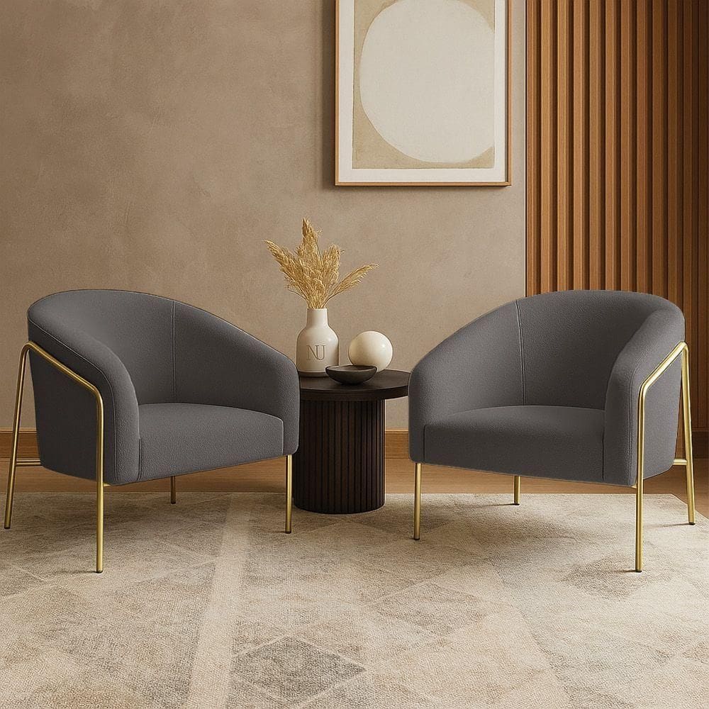 Poltrona Sala Industrial Alta Dourado Kit 2 Stella Bouclê Grafite D03 - D`rossi