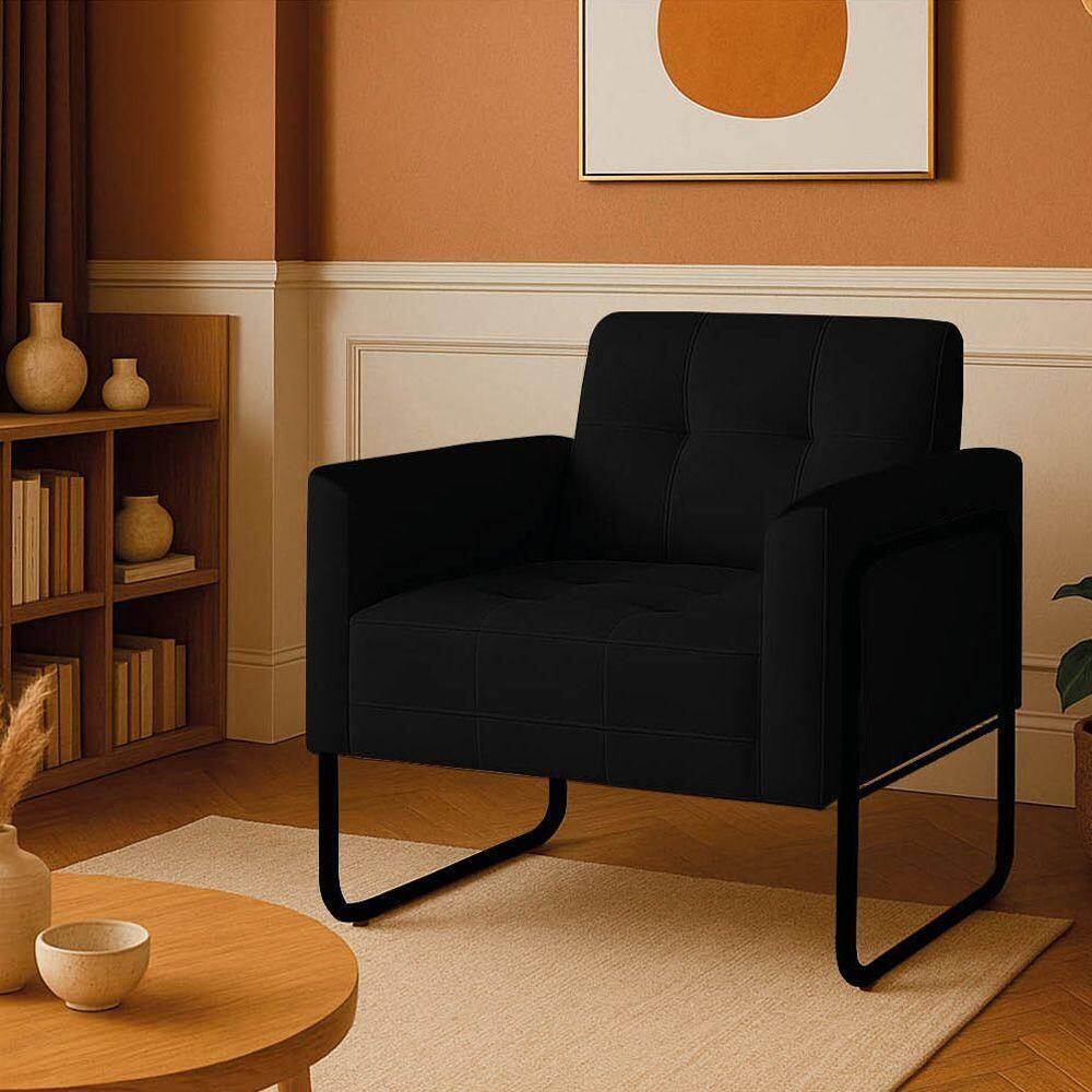 Poltrona Sala Industrial Alta Tubo Preto Elisa Veludo Preto D03 - D`rossi