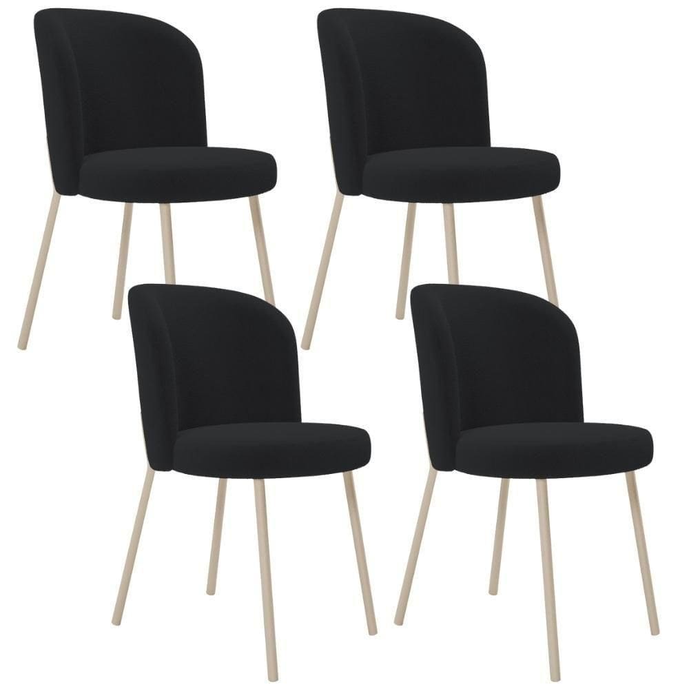 Kit 04 Cadeiras Para Sala De Jantar Cozinha Estofada Gavi Arena L02 Bouclê Preto - Lyam Decor