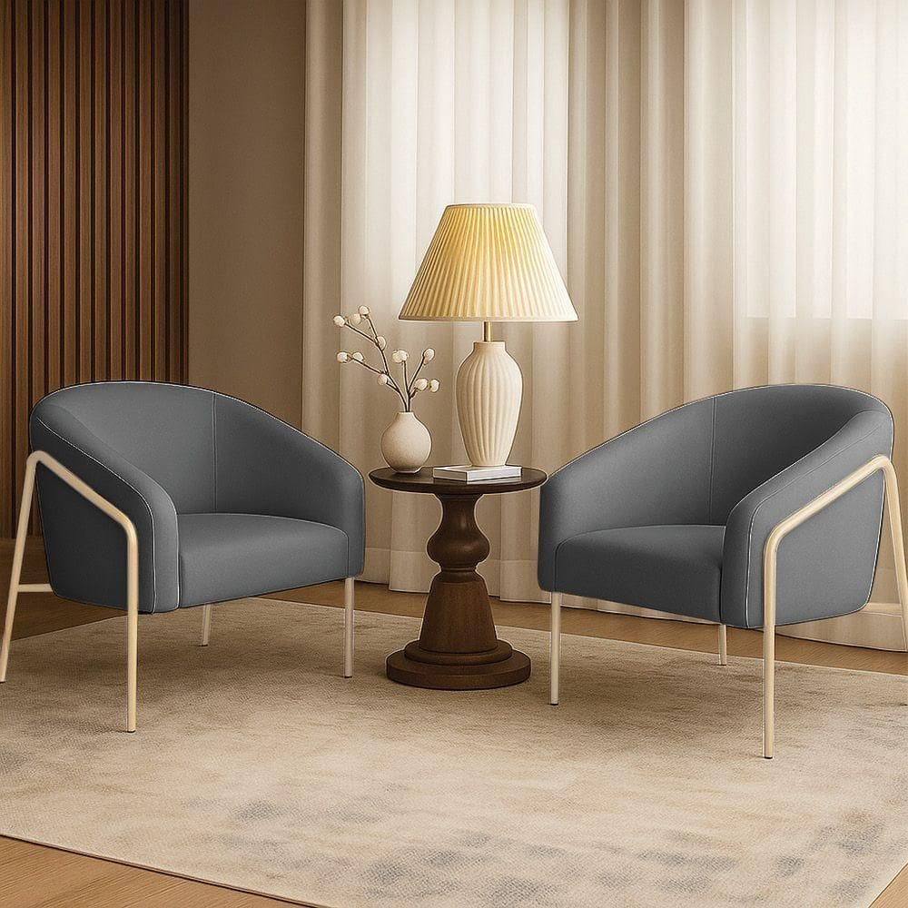 Poltrona Sala Industrial Alta Champanhe Kit 2 Stella Linho D03 - D`rossi Cor Grafite