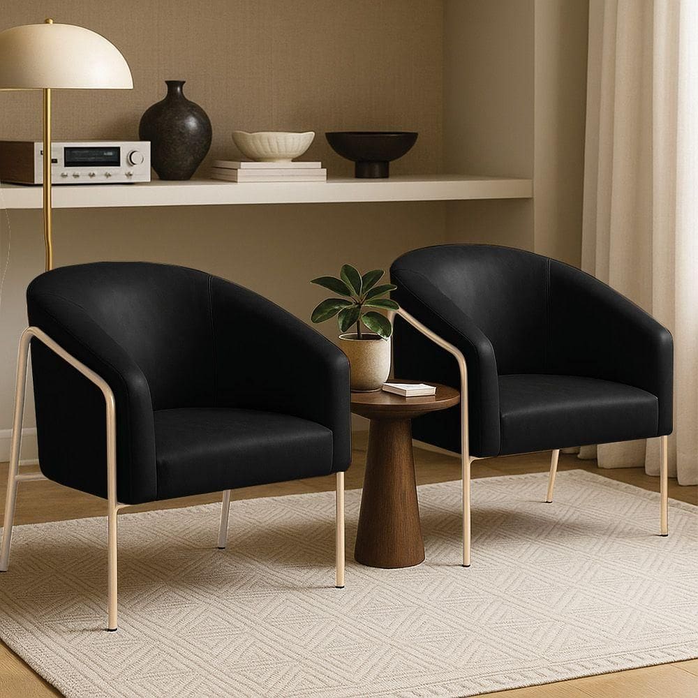 Poltrona Sala Industrial Alta Champanhe Kit 2 Stella Sintético Pu Preto D03 - D`rossi