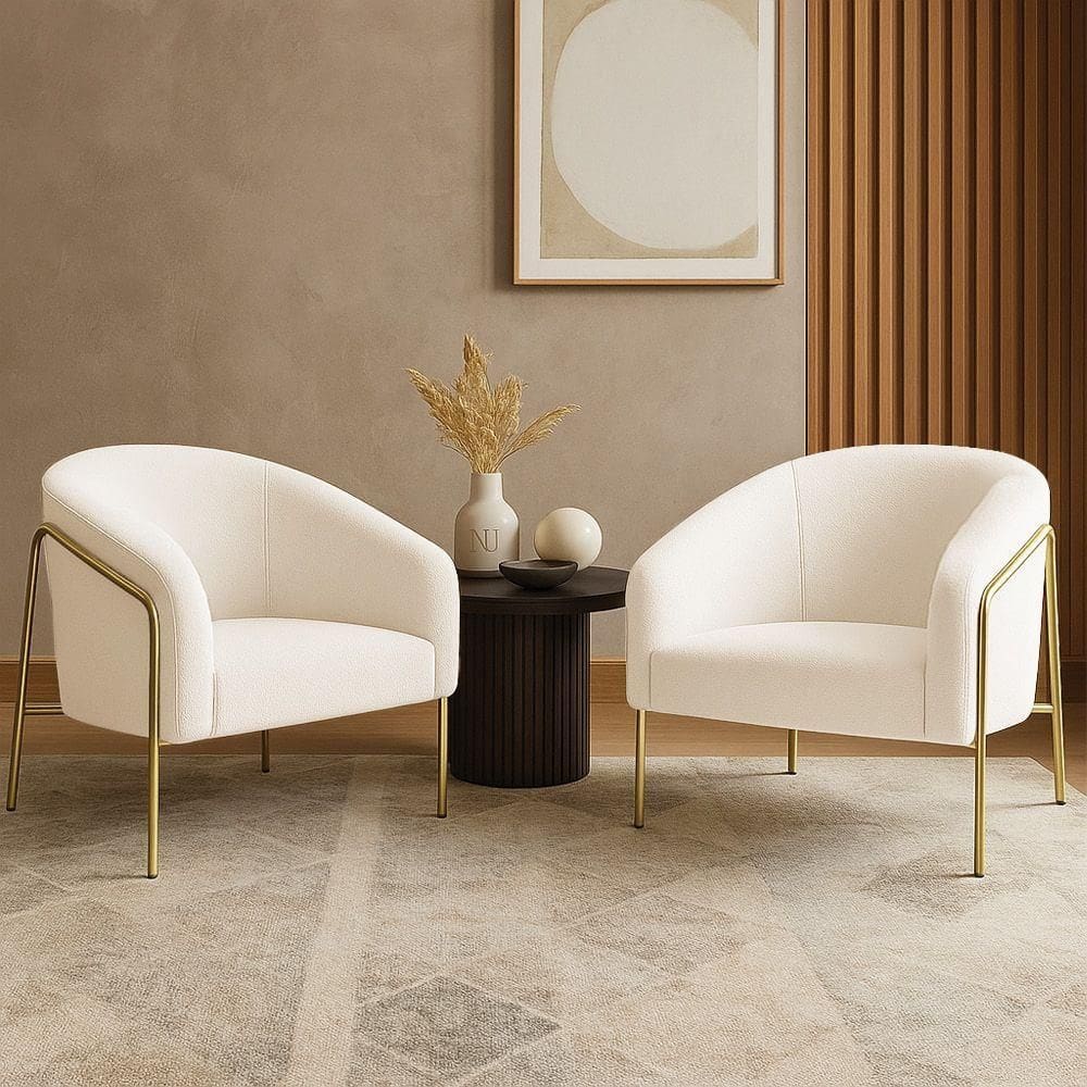 Poltrona Sala Industrial Alta Dourado Kit 2 Stella Bouclê D03 - D`rossi Cor Off White