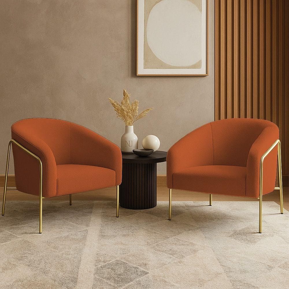 Poltrona Sala Industrial Alta Dourado Kit 2 Stella Bouclê D03 - D`rossi Cor Terra