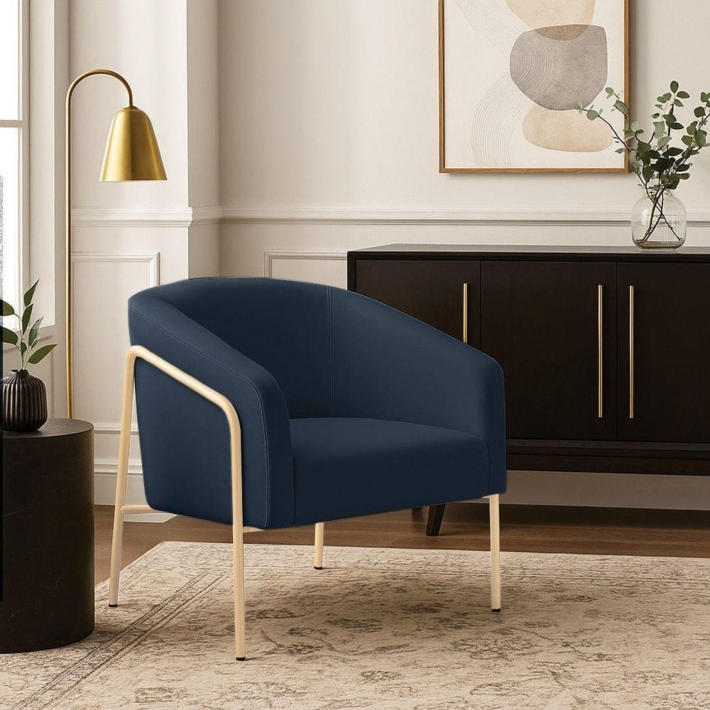 Poltrona Sala Industrial Alta Champanhe Stella Suede D03 - D`rossi Cor Azul