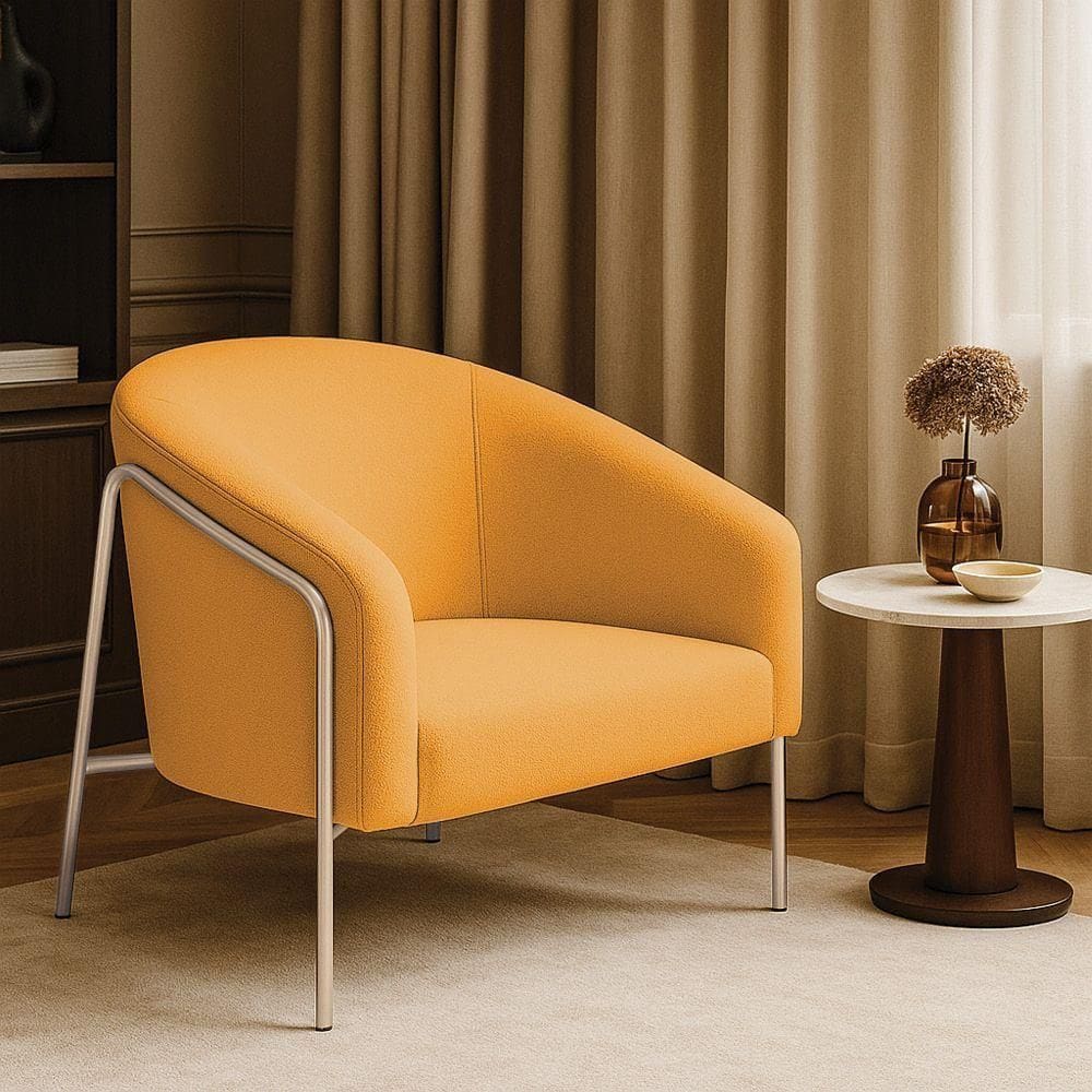 Poltrona Sala Industrial Alta Champanhe Stella Bouclê Mostarda D03 - D`rossi