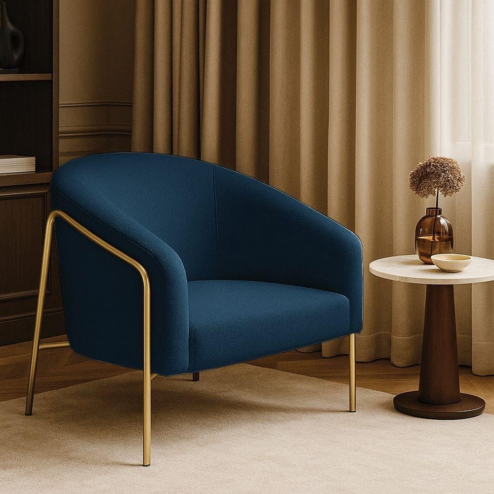 Poltrona Sala Industrial Alta Dourado Stella Bouclê Azul M D03 - D`rossi