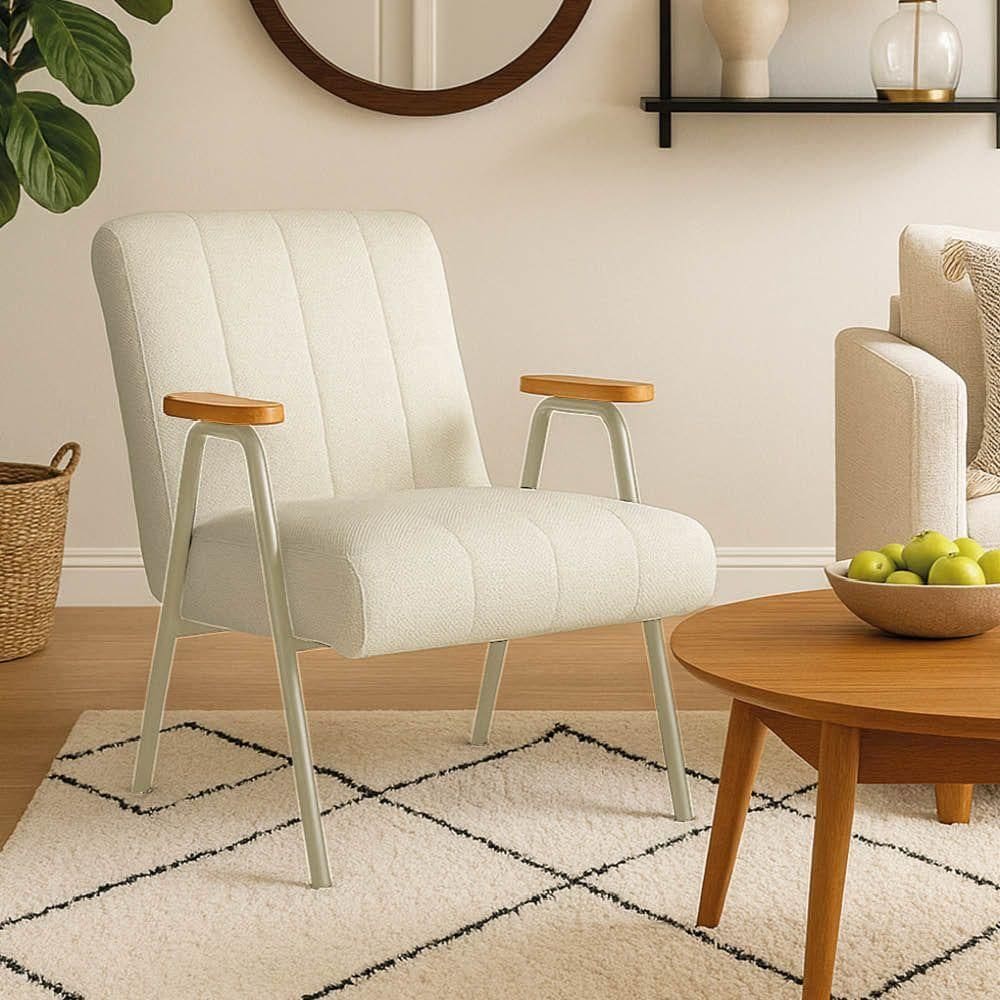 Poltrona Sala Decorativa Industrial Champanhe Laurita Linho K01 - D`rossi Cor Verde