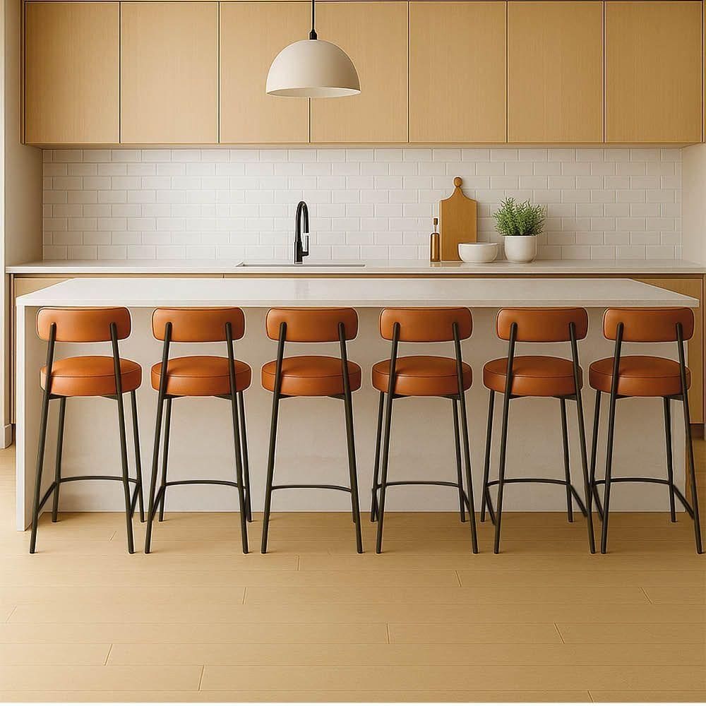 Banqueta Cozinha Média Com Encosto Industrial Preto Kit 6 Londres Pu Whisky D03 - D`rossi