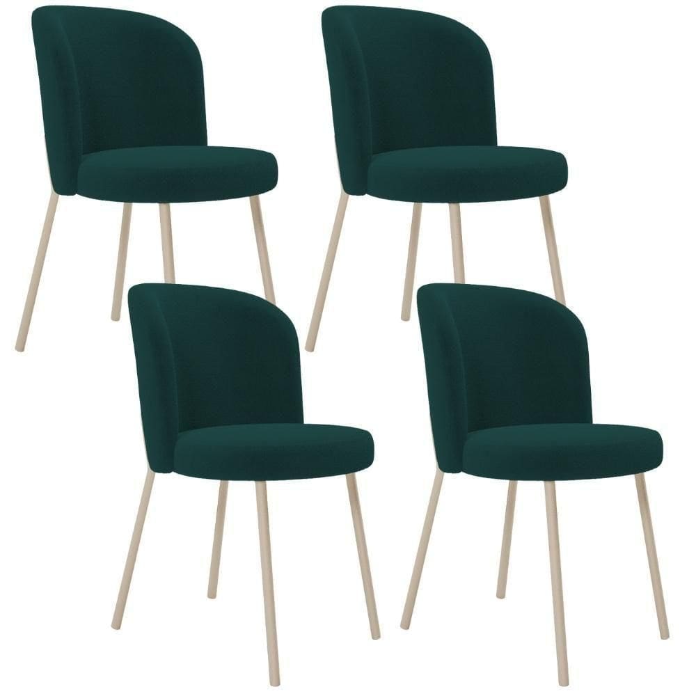 Kit 04 Cadeiras Para Sala De Jantar Cozinha Estofada Gavi Arena L02 Bouclê Verde - Lyam Decor