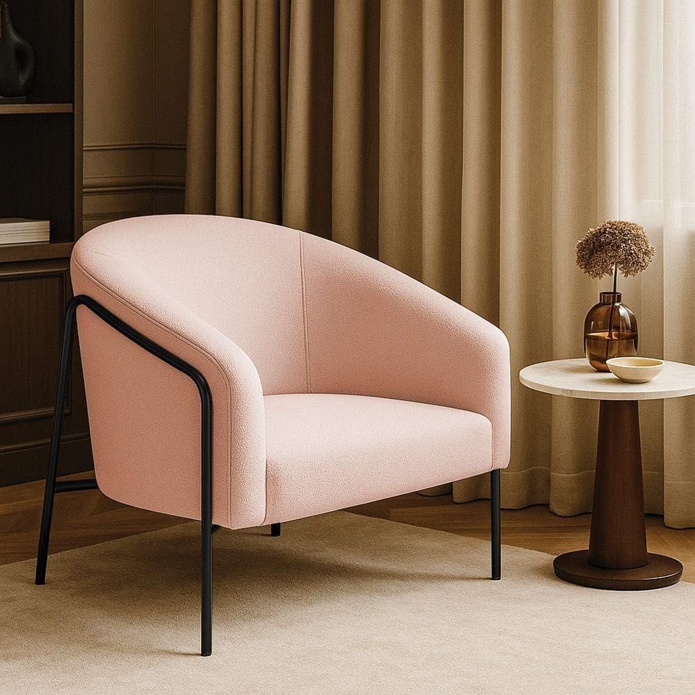 Poltrona Sala Industrial Alta Preto Stella Bouclê Rosê D03 - D`rossi