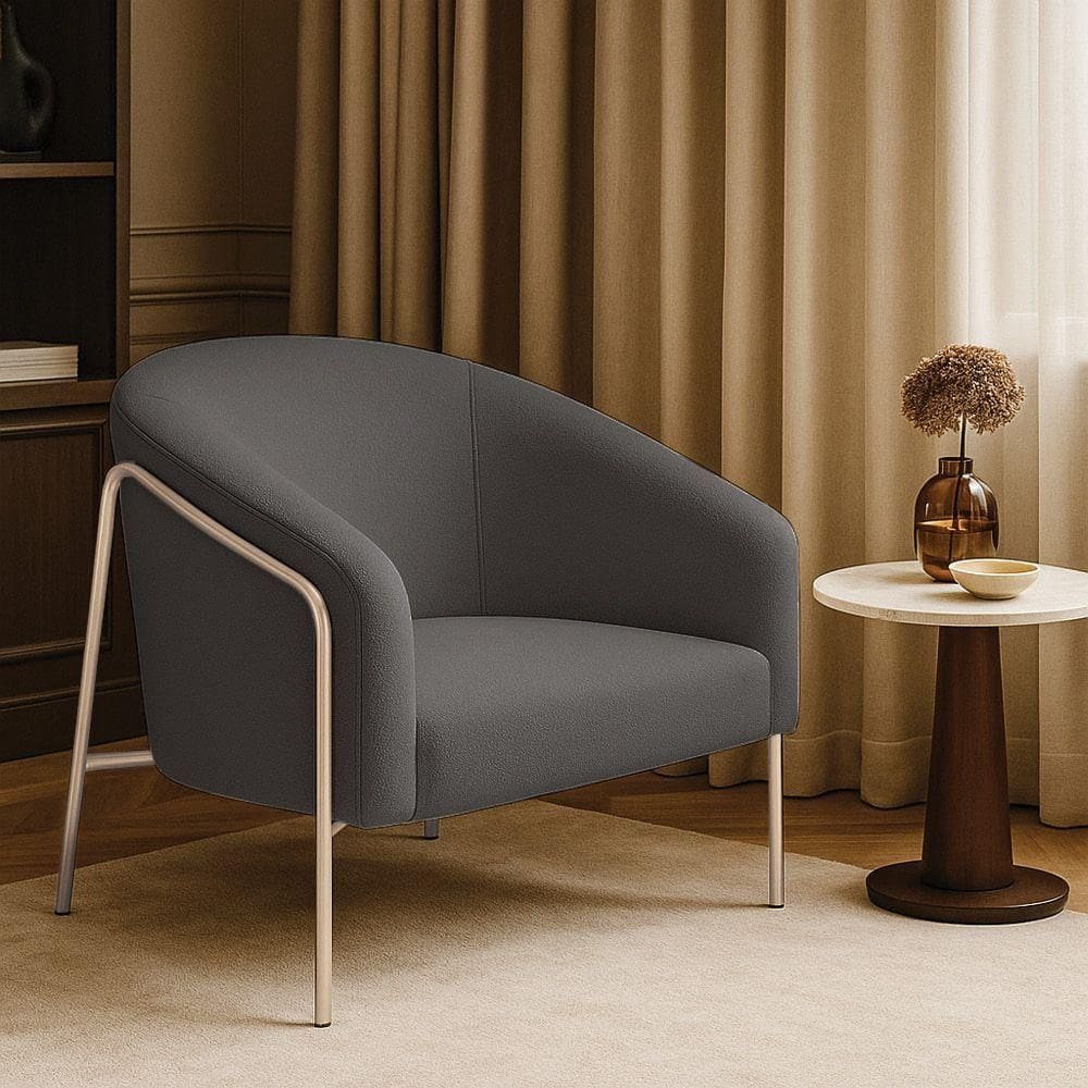 Poltrona Sala Industrial Alta Champanhe Stella Bouclê Grafite D03 - D`rossi