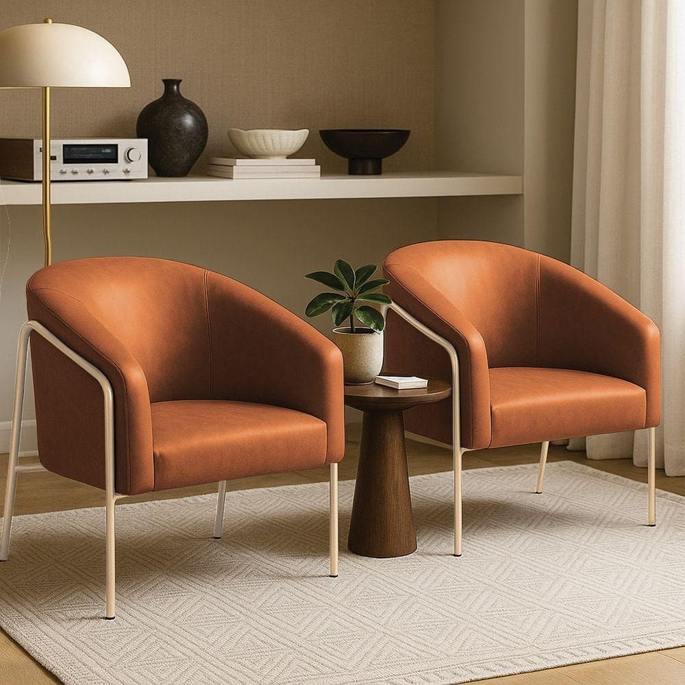 Poltrona Sala Industrial Alta Champanhe Kit 2 Stella Sintético Pu D03 - D`rossi Cor Nozes