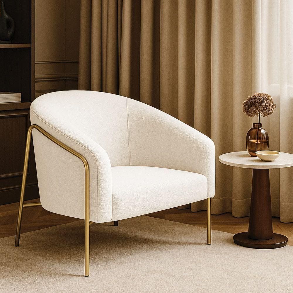 Poltrona Sala Industrial Alta Dourado Stella Bouclê D03 - D`rossi Cor Off White