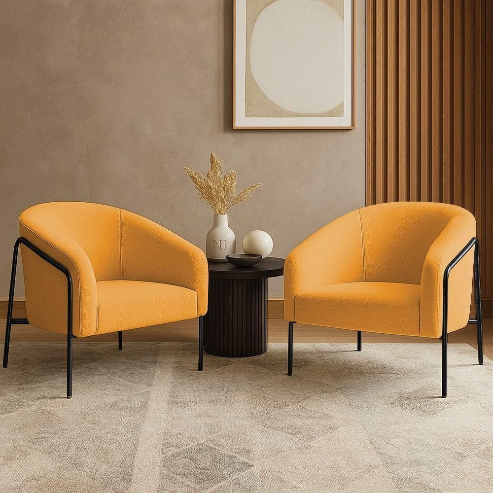 Poltrona Sala Industrial Alta Preto Kit 2 Stella Bouclê D03 - D`rossi Cor Mostarda