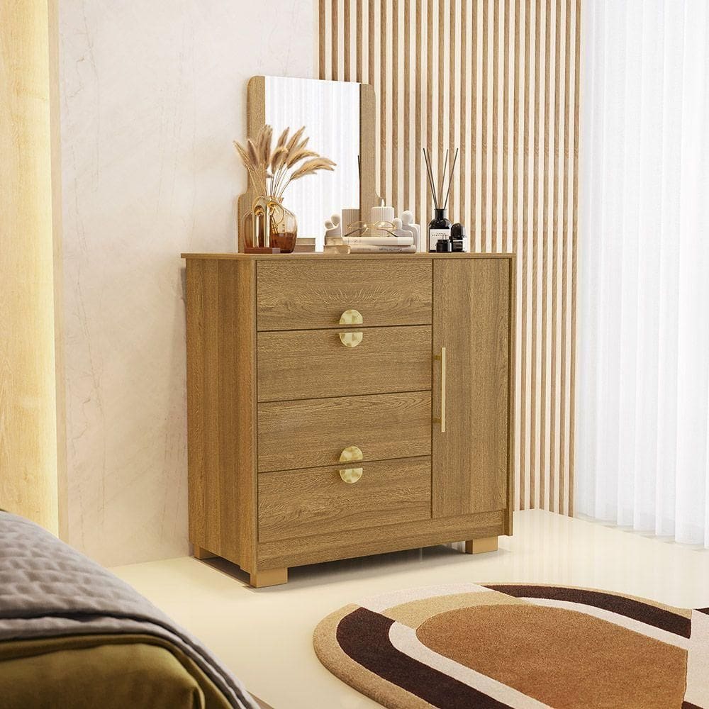 Cômoda Quarto 95cm Com Espelho 1 Porta Kenia V01 - D`rossi Cor