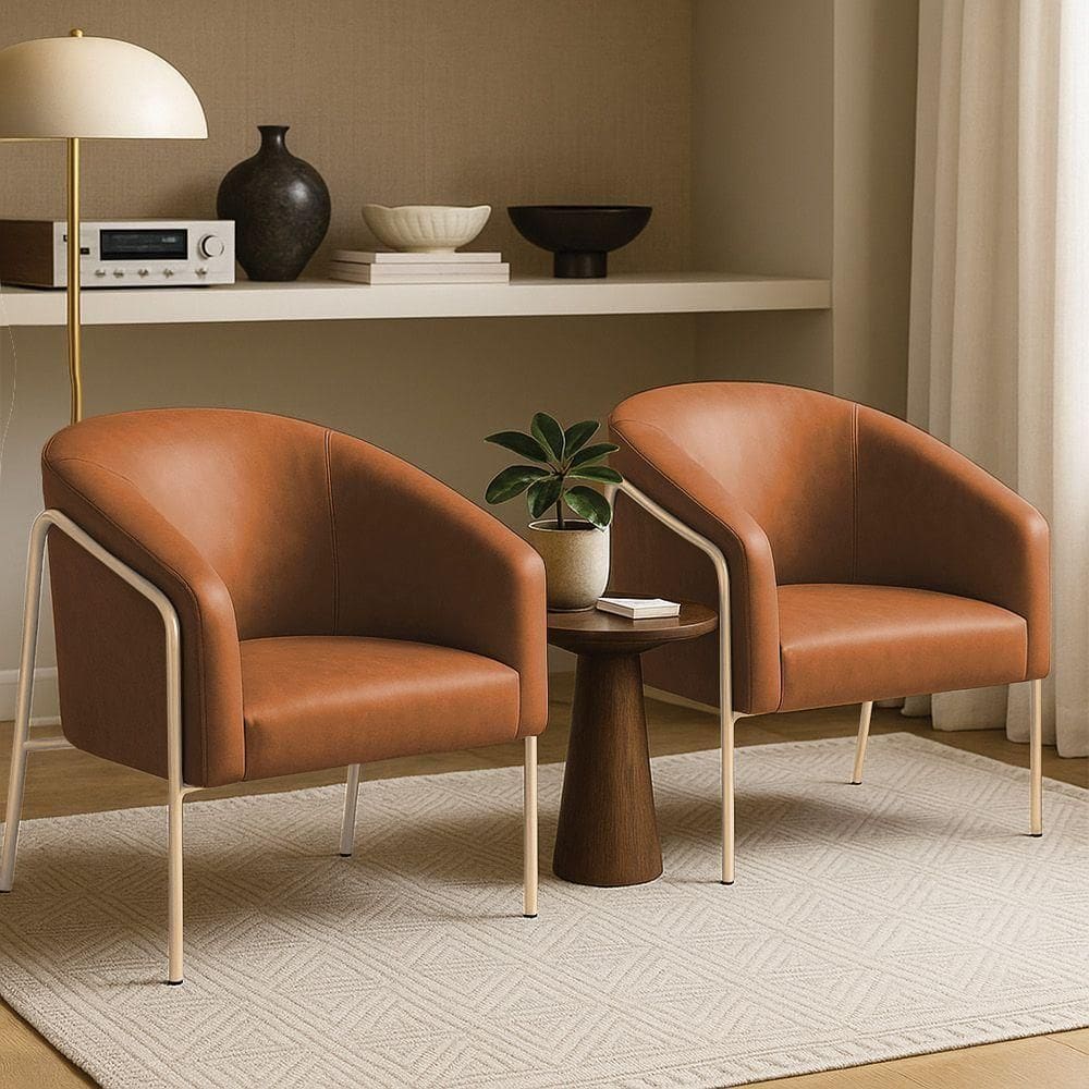 Poltrona Sala Industrial Alta Champanhe Kit 2 Stella Sintético Pu D03 - D`rossi Cor Whisky