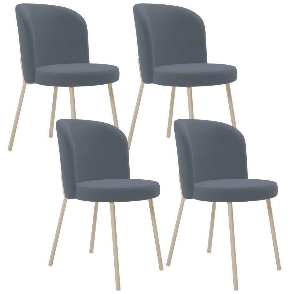 Kit 04 Cadeiras Para Sala De Jantar Cozinha Estofada Gavi Arena L02 Suede Cinza - Lyam Decor