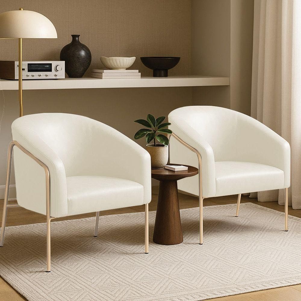 Poltrona Sala Industrial Alta Champanhe Kit 2 Stella Sintético Pu D03 - D`rossi Cor Bege