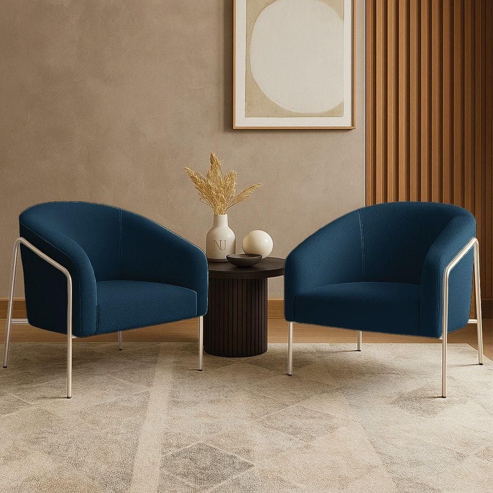 Poltrona Sala Industrial Alta Champanhe Kit 2 Stella Bouclê Azul M D03 - D`rossi