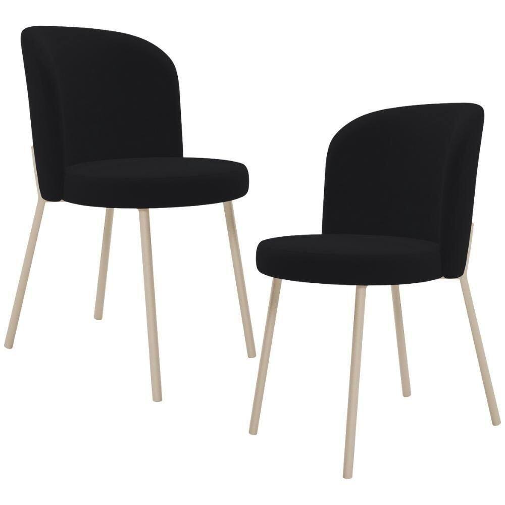 Kit 02 Cadeiras Para Sala De Jantar Cozinha Estofada Gavi Arena L02 Suede Preto - Lyam Decor