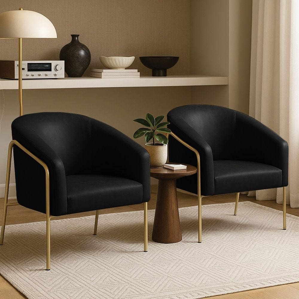 Poltrona Sala Industrial Alta Dourado Kit 2 Stella Sintético Pu D03 - D`rossi Cor Preto