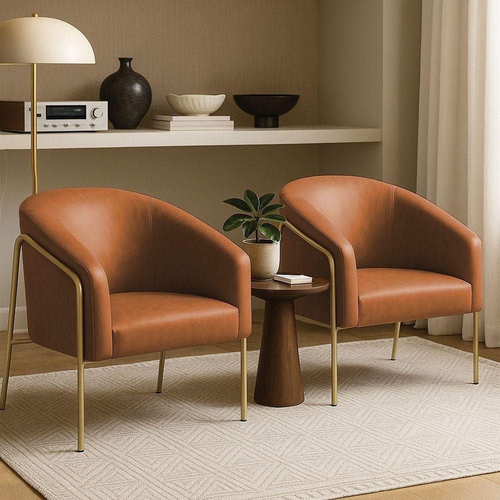 Poltrona Sala Industrial Alta Dourado Kit 2 Stella Sintético Pu Whisky D03 - D`rossi