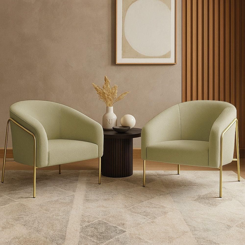 Poltrona Sala Industrial Alta Dourado Kit 2 Stella Bouclê D03 - D`rossi Cor Pistache