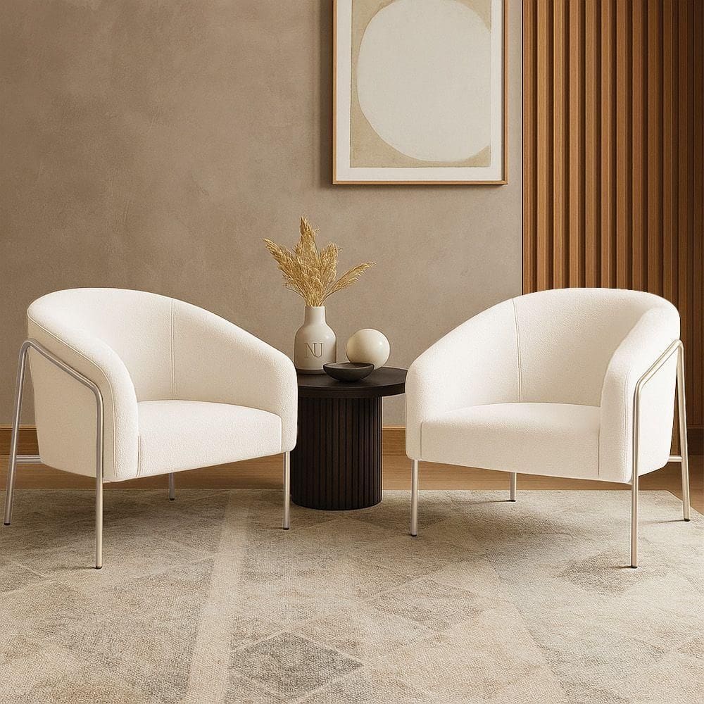 Poltrona Sala Industrial Alta Champanhe Kit 2 Stella Bouclê D03 - D`rossi Cor Off White