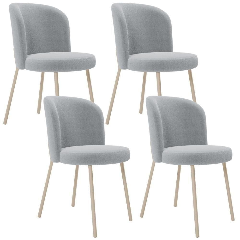 Kit 04 Cadeiras Para Sala De Jantar Cozinha Estofada Gavi Arena L02 Bouclê Cinza - Lyam Decor