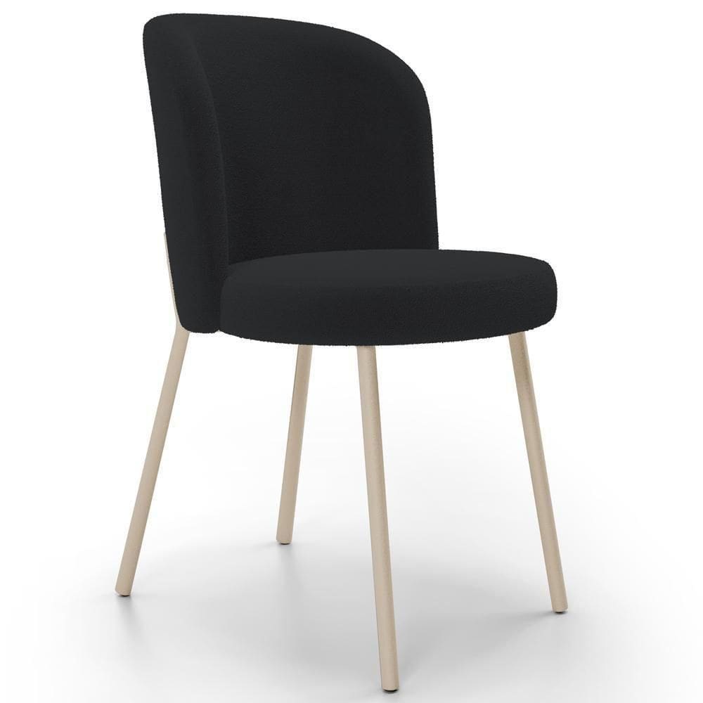 Cadeira Para Sala De Jantar Cozinha Estofada Gavi Arena L02 Bouclê Preto - Lyam Decor