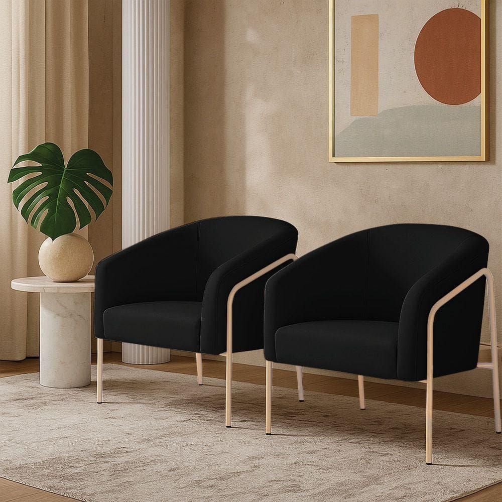 Poltrona Sala Industrial Alta Champanhe Kit 2 Stella Suede D03 - D`rossi Cor Preto