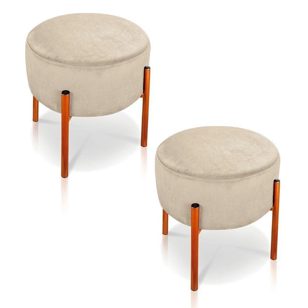 Kit 02 Puffs Iron Suede Base Metálica Cobre Verde