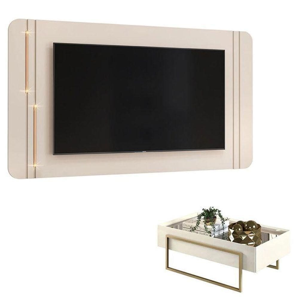 Painel Para Tv Suspenso Ariana E Mesa De Centro Petri Off White – Dj Móveis