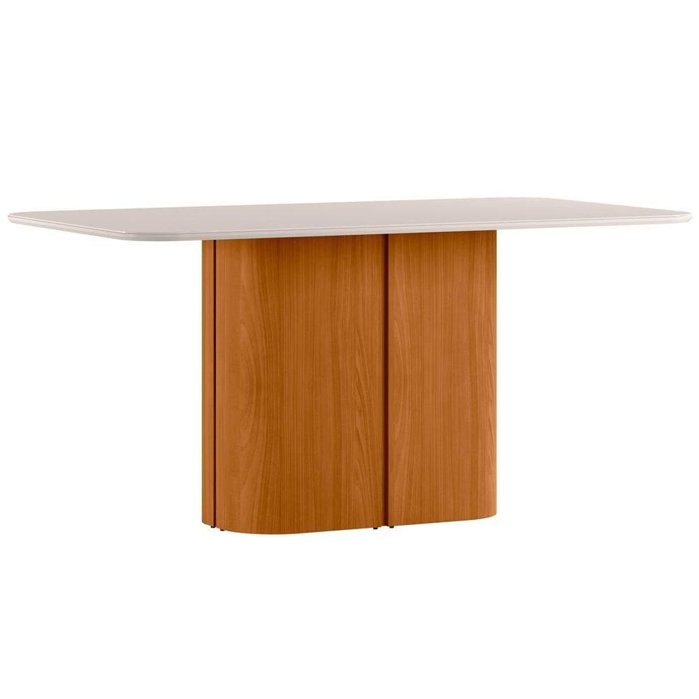 Mesa De Jantar Para 6 Lugares 160cm Tampo Mdf Com Vidro Serena Ypê/off White- New Ceval