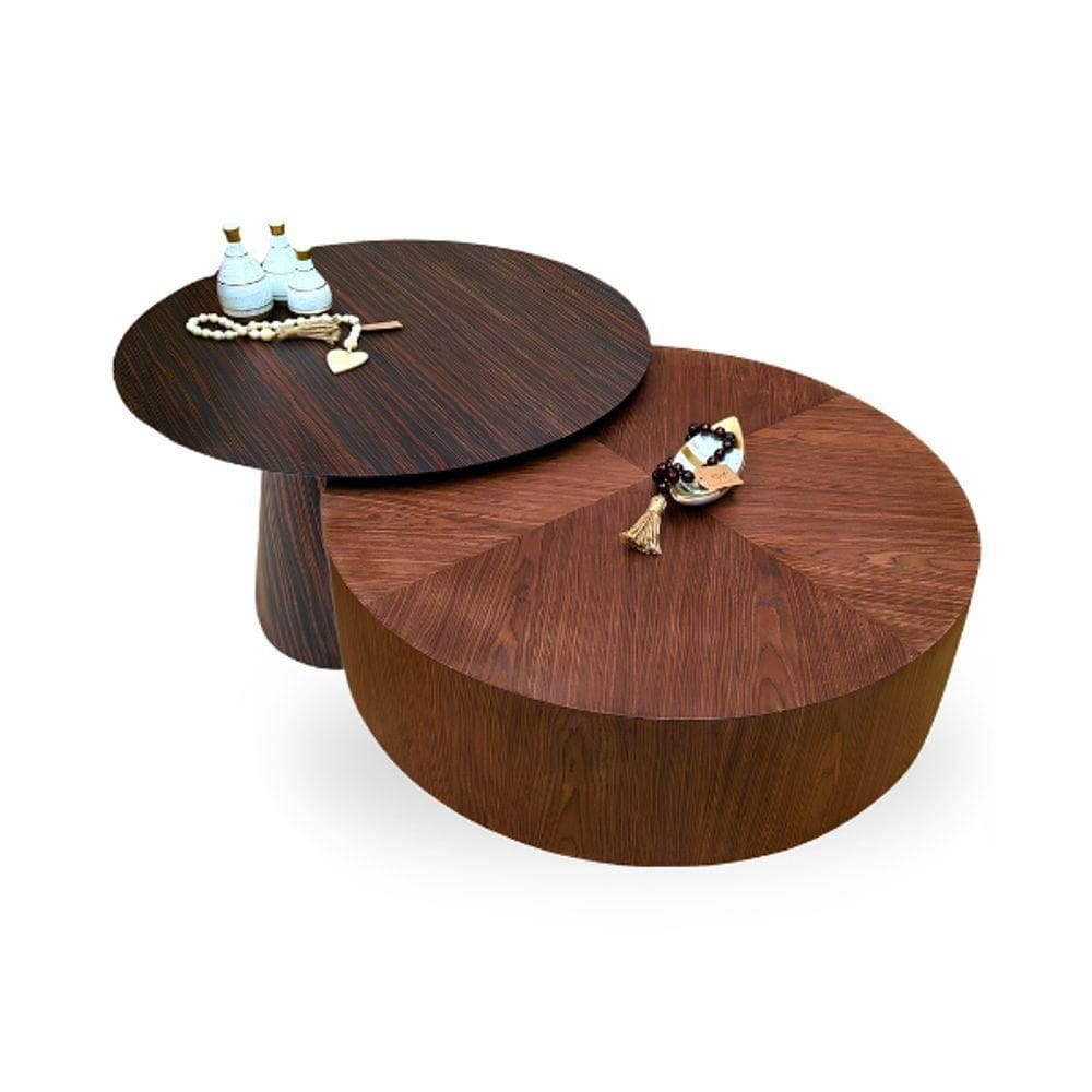 Conjunto Mesas De Centro Dallas Nogueira 80cm Massacar 60cm