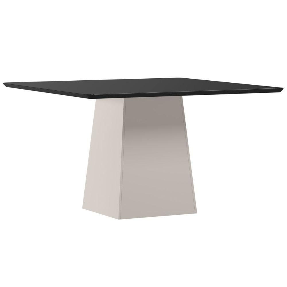 Mesa De Jantar Para 6 Lugares 1,35m Quadrada Tampo Mdf Com Vidro Barbara Off White/preto - New Ceval