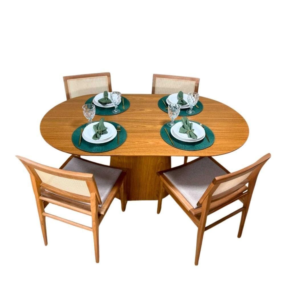 Mesa De Jantar Cone Retangular Arredondada 235x122cm Madeira Freijó