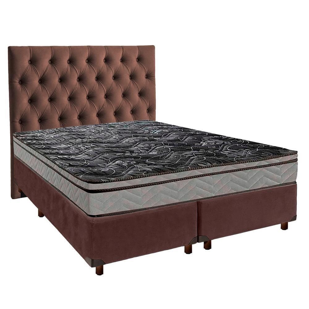 Cama Box + Colchão Casal D28 Conforto Paropas + Cabeceira Estofada