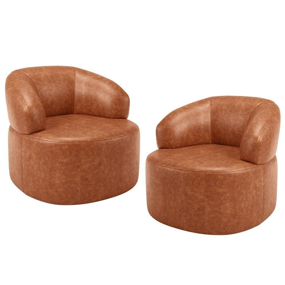 Kit 02 Poltronas Giratória Orgânica Para Sala De Estar Living Helena L02 Couríssimo Camel - Lyam Decor