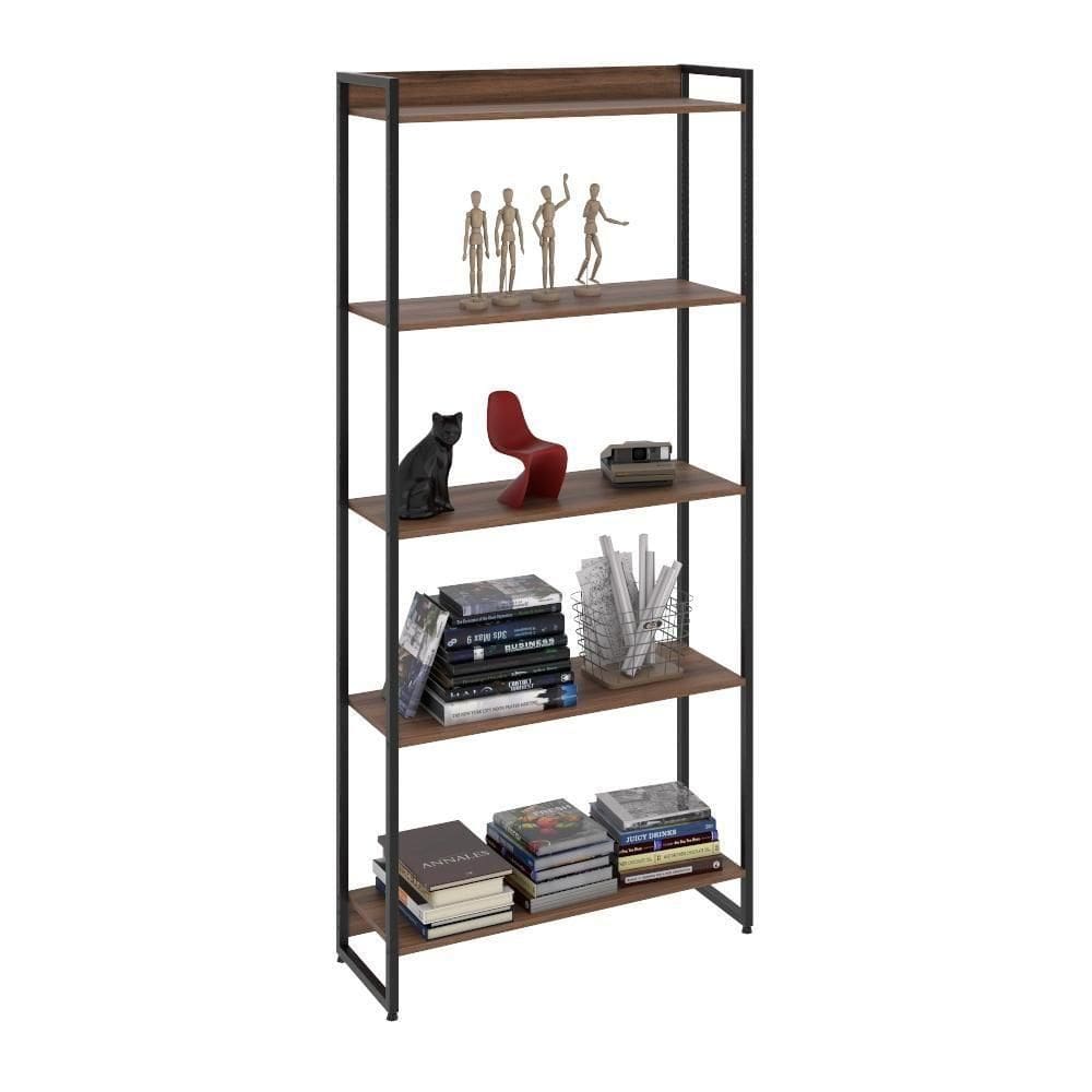 Estante Multiuso Para Escritório Industrial 05 Prateleiras Areta 186x80cm C01 Nogal - Lyam Decor