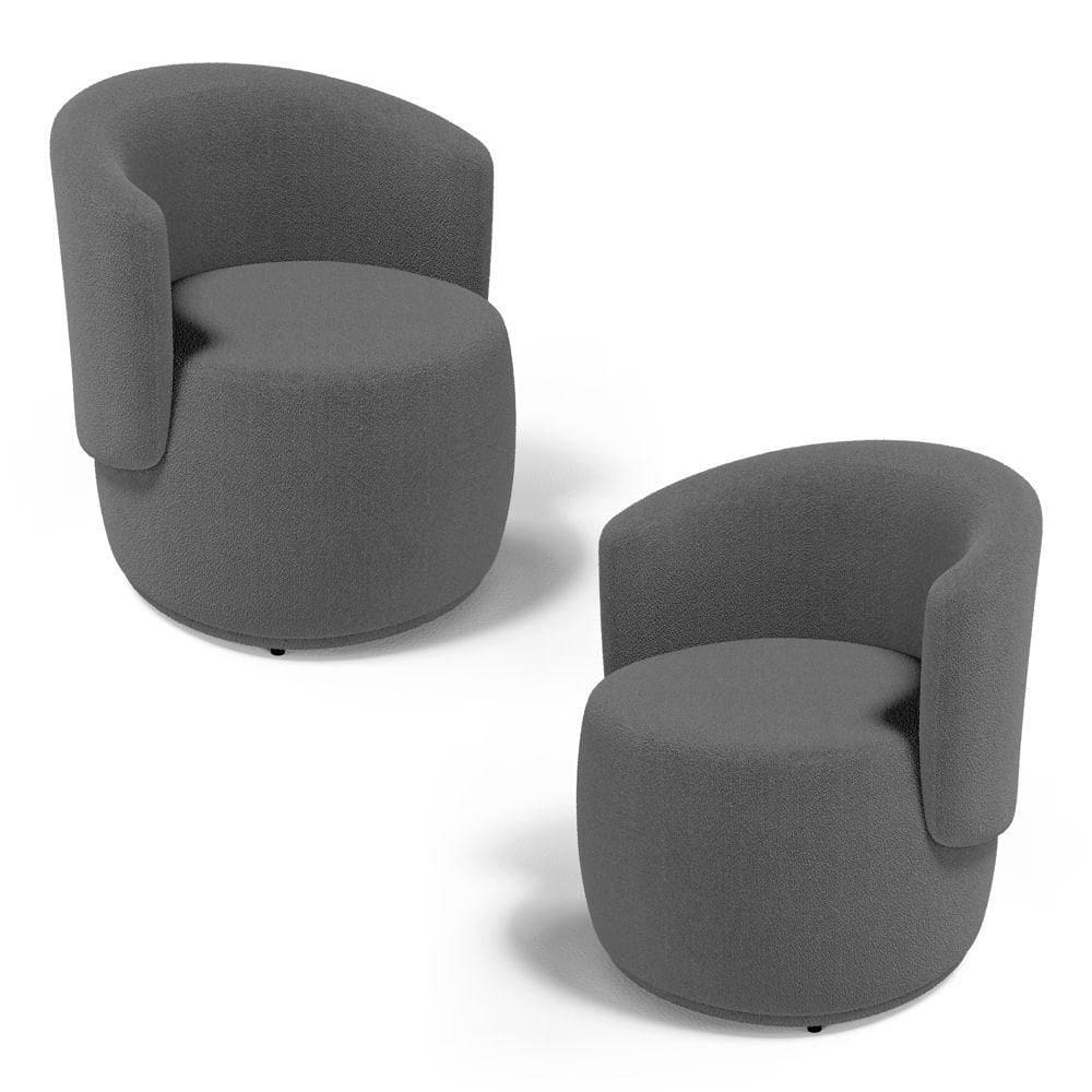 Kit 02 Poltronas Decorativas Aisha Orgânica Bouclê Cinza Escuro - Abmaza