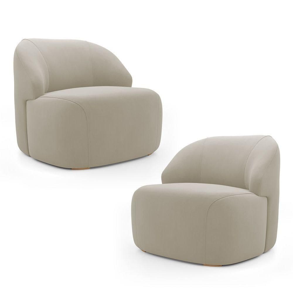 Kit 02 Poltronas Decorativas Kaya Orgânica Veludo Bege - Abmaza