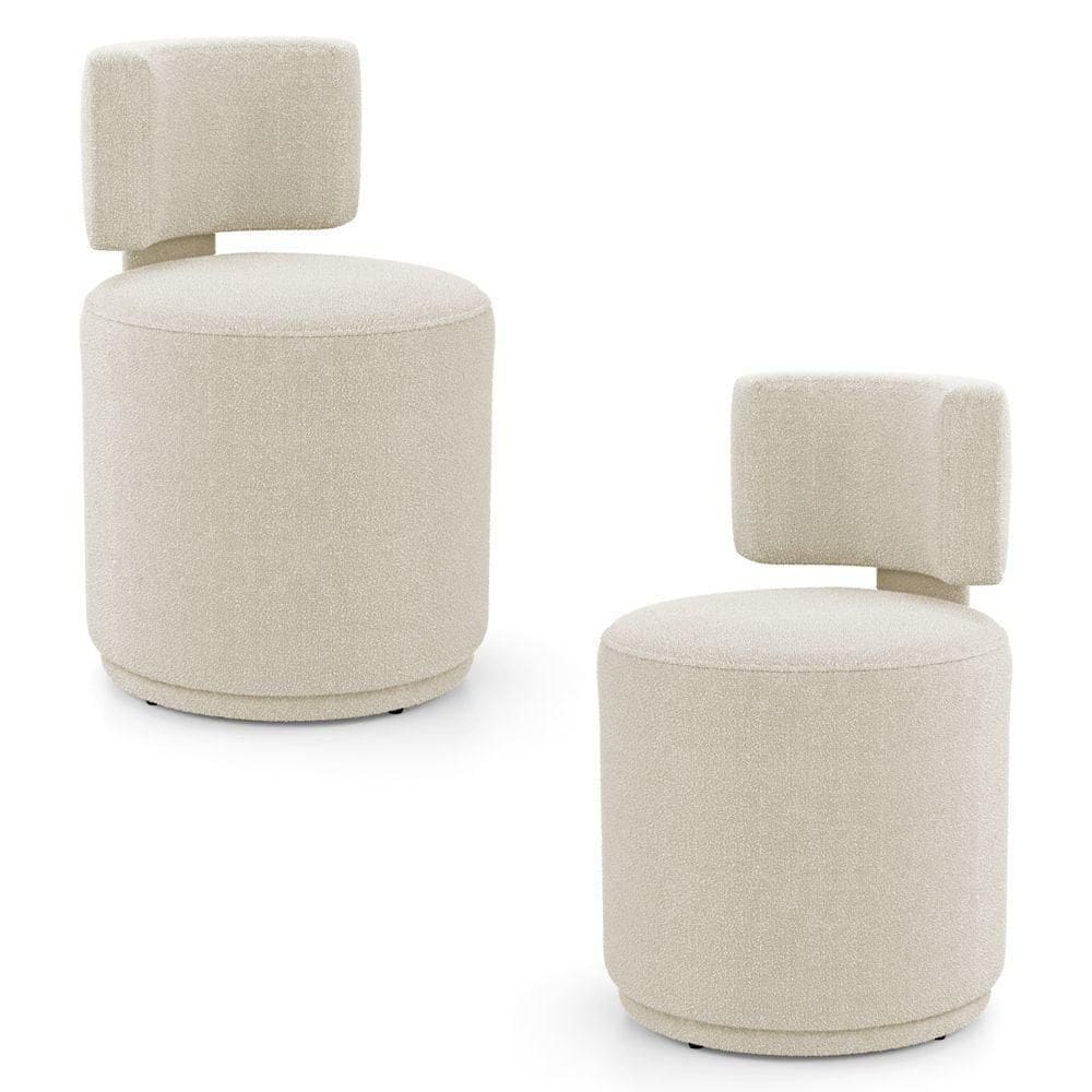 Kit 02 Puffs Decorativos Orgânicos Living Melis Minimalista Bouclê Bege - Abmaza