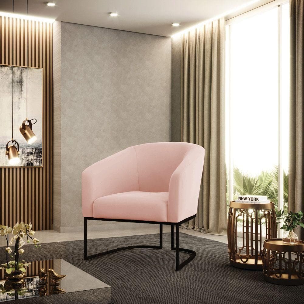 Poltrona Stella Veludo Rosê Base Industrial Preto D03 - D`rossi