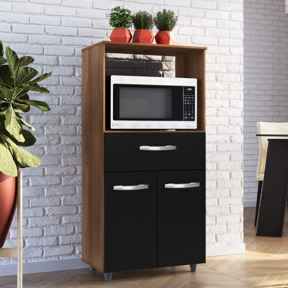 Armário De Cozinha Multiuso Luna 60cm Com 02 Portas E Nicho Integrado Savana Preto - Desk Design