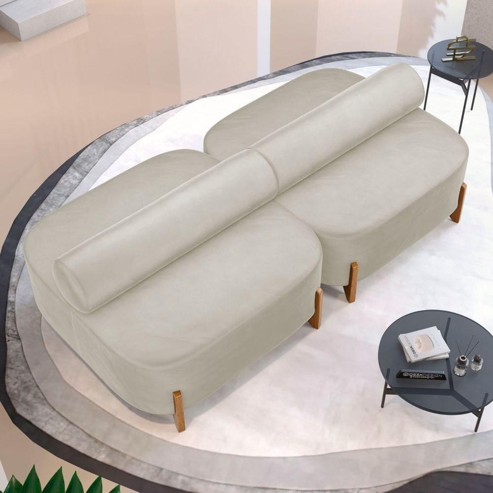 Kit 02 Sofás Ilha Orgânico Living Closet Evo 125cm 02 Lugares Veludo Bege Claro - Desk Design Bege Claro