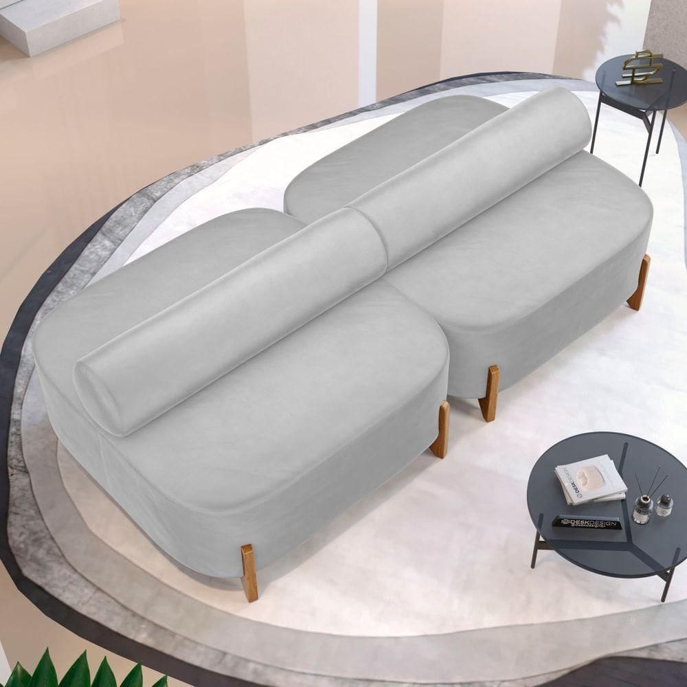 Kit 02 Sofás Ilha Orgânico Living Closet Evo 125cm 02 Lugares Veludo Cinza Claro - Desk Design Cinza Claro